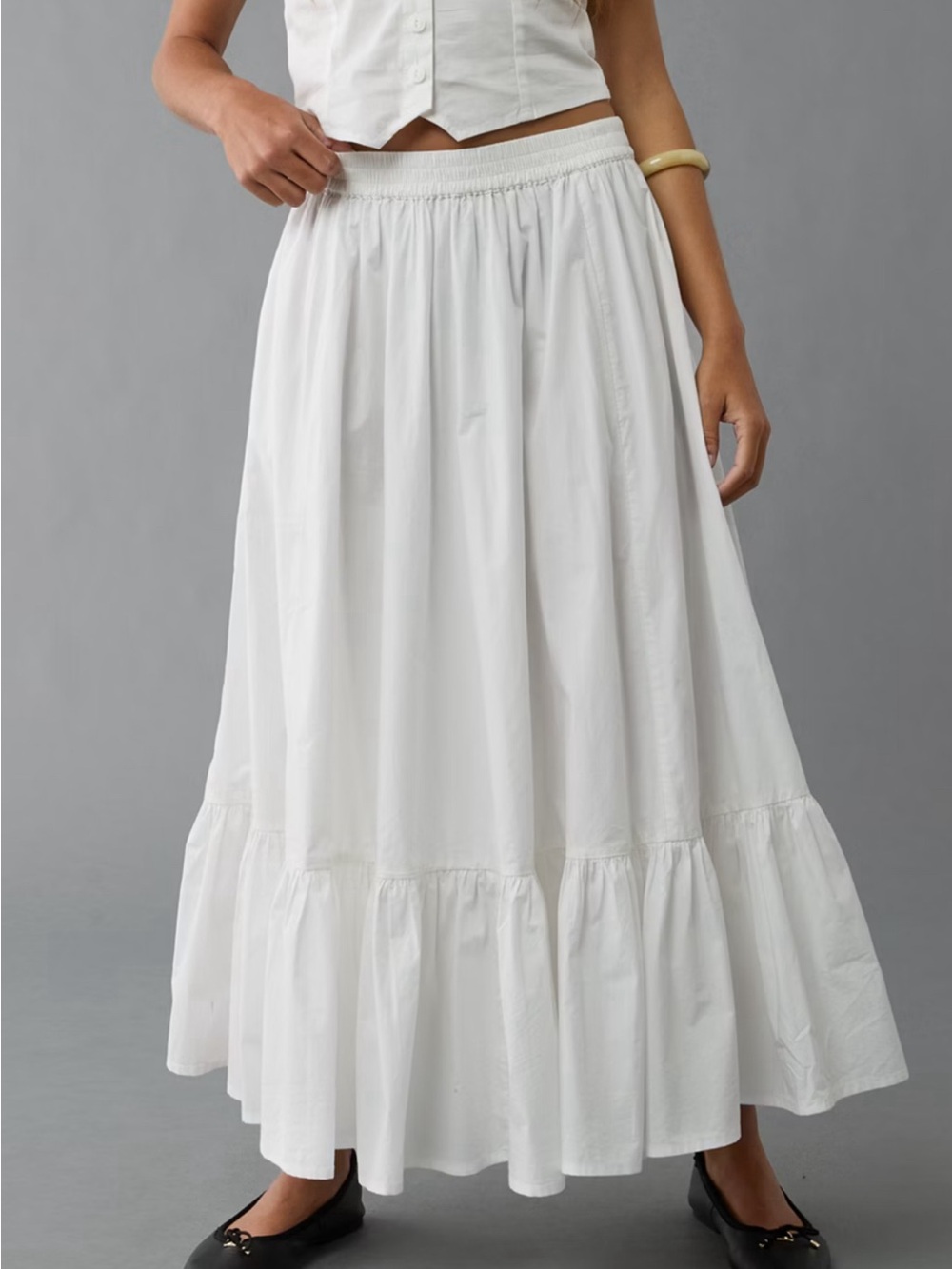 American Eagle Outfitters White Maxi Skirt with Ruffle Hem